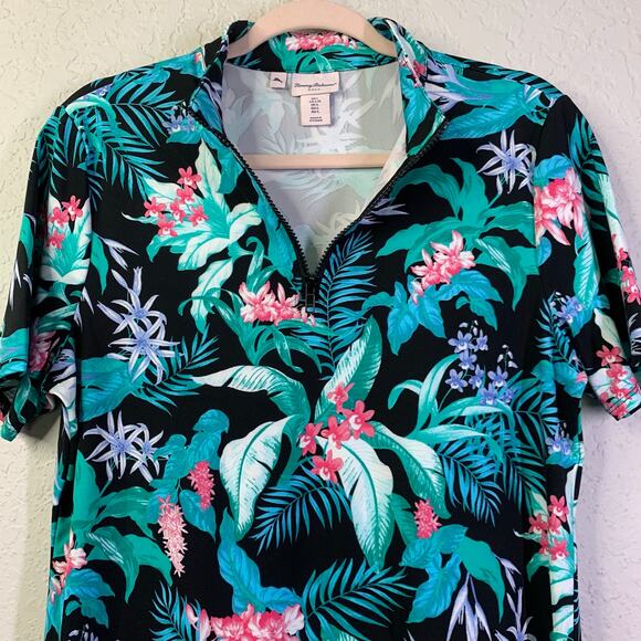 TOMMY BAHAMA GOLF Dress L Athletic Tennis Tropical Floral Ruffle Hem Quarter Zip - Picture 6 of 13